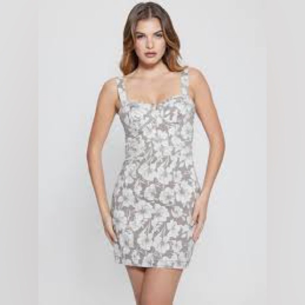 NWT Guess Chloe Printed Corset Dress in Taupe Floral Sz XS. - Picture 14 of 14